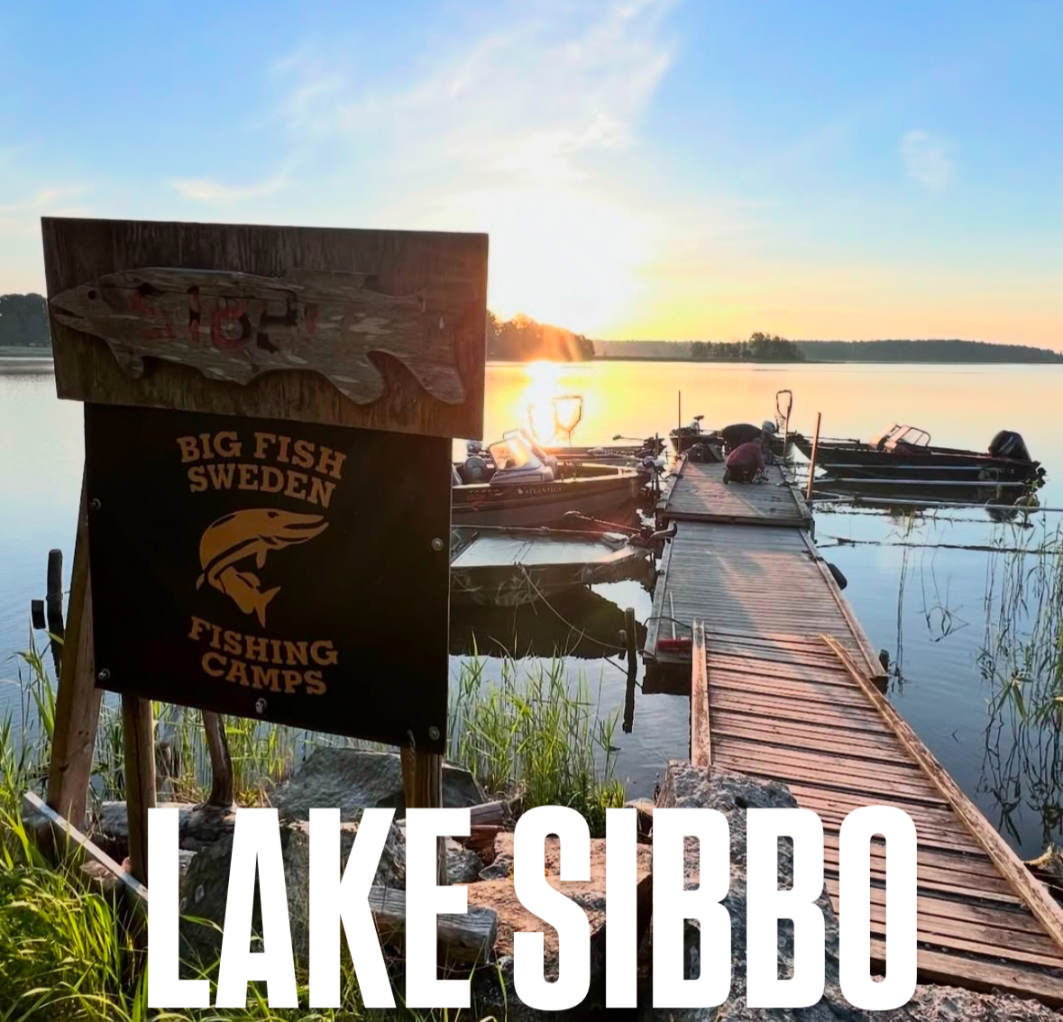 Big Fish Swedens båtar vid Lake Sibbo i kvällsljus